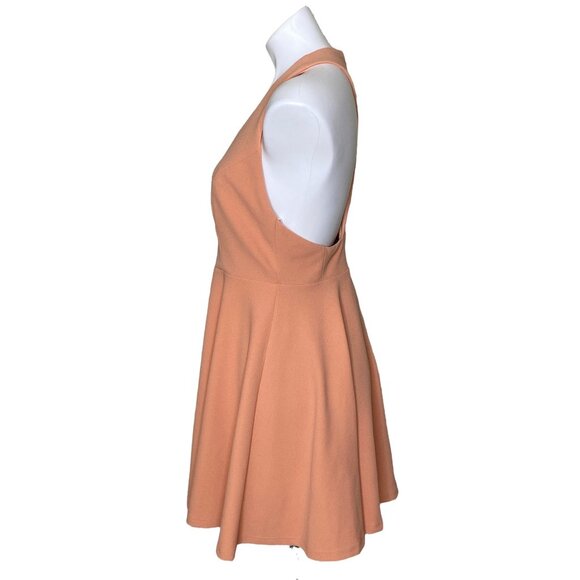Lulus Peach Lawson Skater Dress With Deep V-Neckline & Open Back Design Size L - Picture 8 of 12